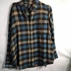 Realtree by Staghorn Creek Long Sleeve Blue Tan & Brown Flannel Shirt Sz XL NWT